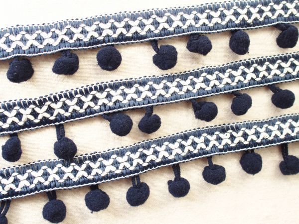 SALE 即決 ! 0.5mより エスニック ポンポン テープ 紺☆トリム ブレード レース 手芸 クラフト拍卖