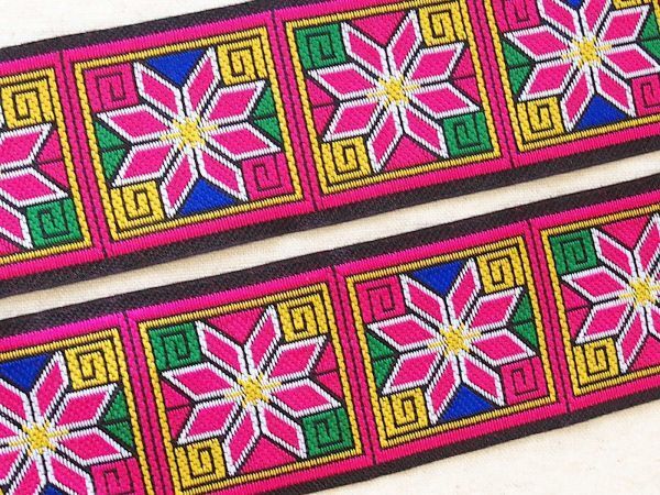 即決 ! 0.5mより エスニックチロリアンテープ 花ピンク 民族衣装☆ レース 手芸 クラフト拍卖