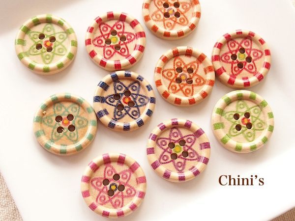 即決☆ 10個 ウッドボタン スター ミックス☆手芸 資材 ハンドメイド拍卖