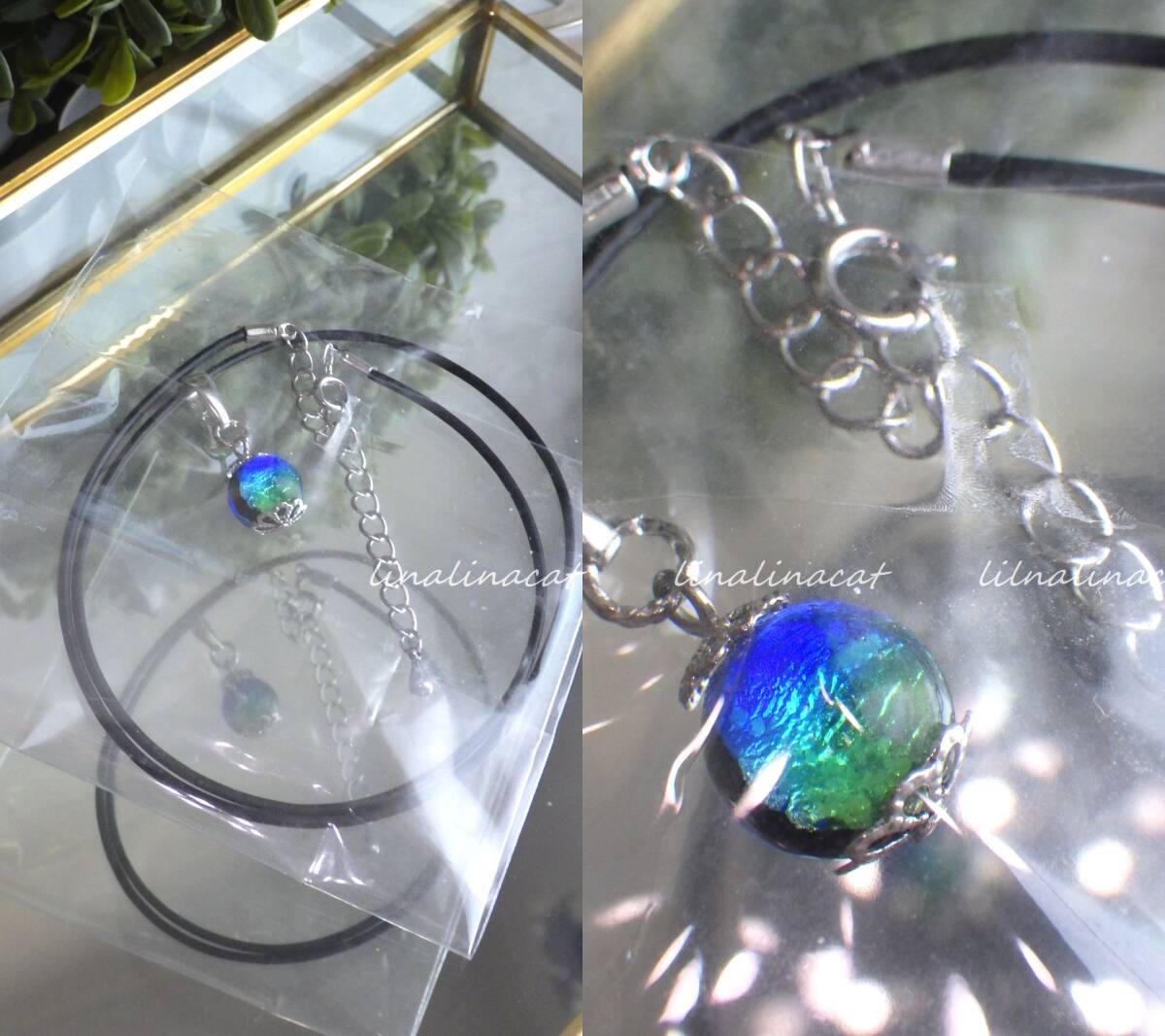 新品 ホタルガラス ネックレス④ ケララマリン レザー紐 夜光 蓄光 沖縄の海を閉じ込めた琉球ガラス拍卖