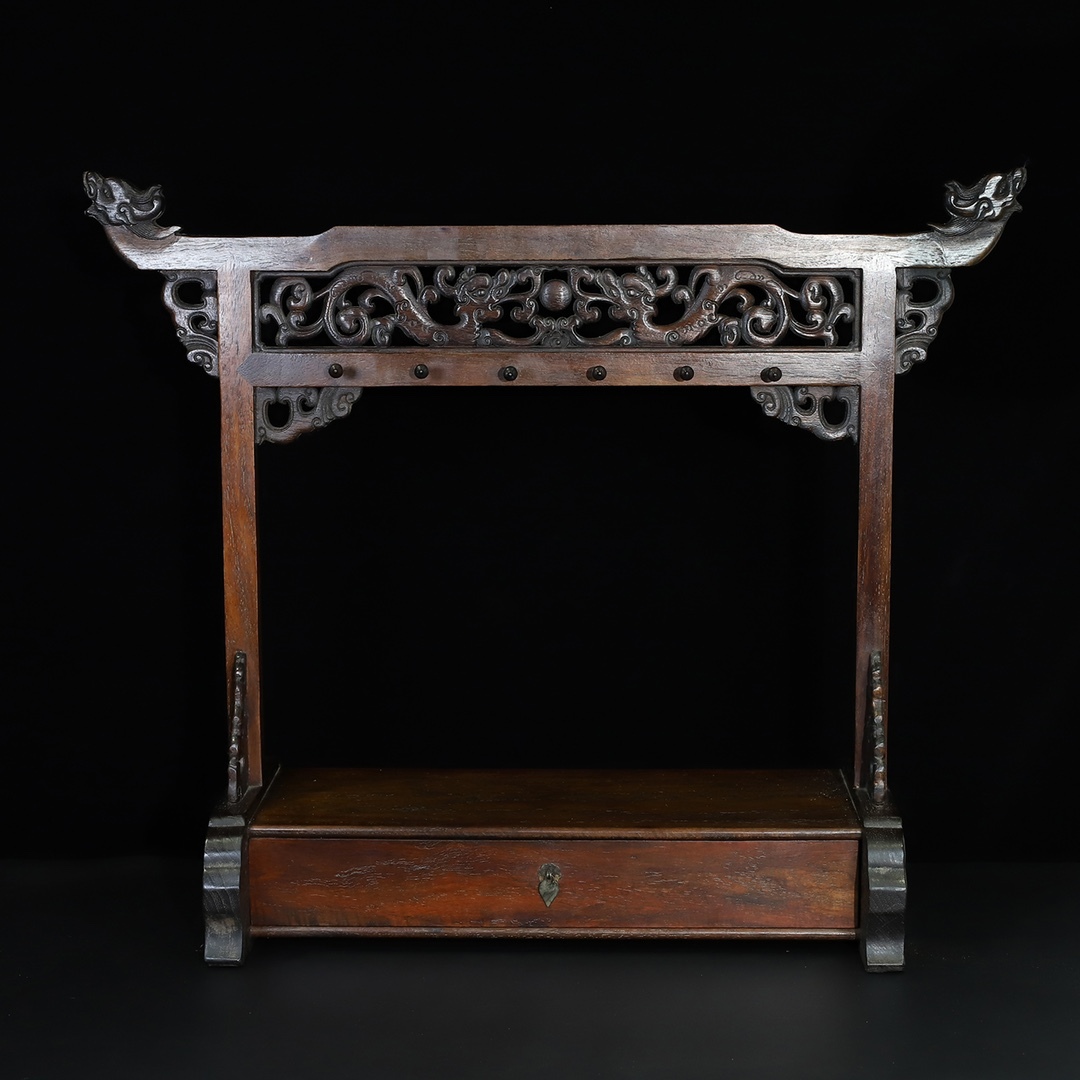 唐物 清 花梨木 龍頭大筆架 包漿醇厚 細膩温潤 筆道具 置物 木製 極細工 中国美術品 時代物 中国古玩 骨董品 D65拍卖