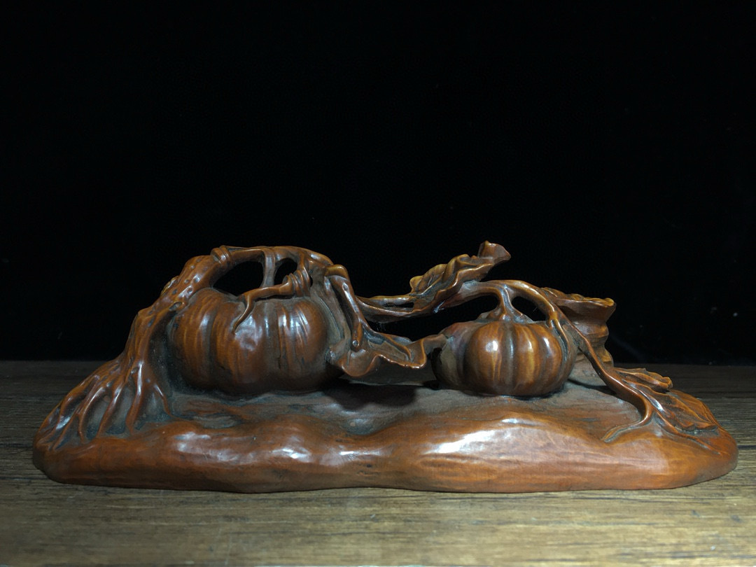 唐物 清 木材細密彫 黄楊木 南瓜 置物 賞物 極細工 古美術品 中国古玩 骨董品 D65拍卖