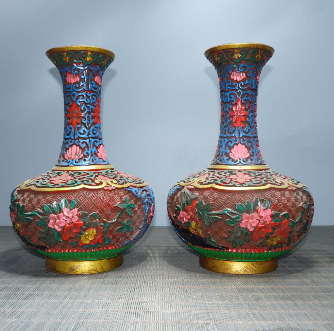 唐物 清 乾隆年製 漆器 花瓶 銅製 古美術品 時代物 中国古玩 骨董品 D65拍卖