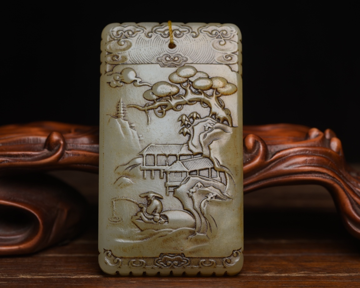 唐物 清 玉彫 和田玉 子岡札 玉質温潤細膩 沁色自然 刀功老道 包漿一流 極細工 古美術品 中国古玩 骨董品 D65拍卖