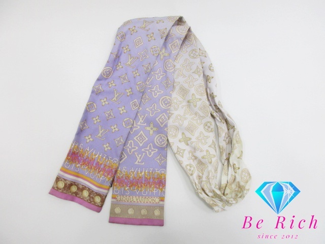 ルイ ヴィトン LOUIS VUITTON バンドー モノグラム マップ シルク 絹 パープル ピンク マルチカラー 【中古】 bc2024拍卖