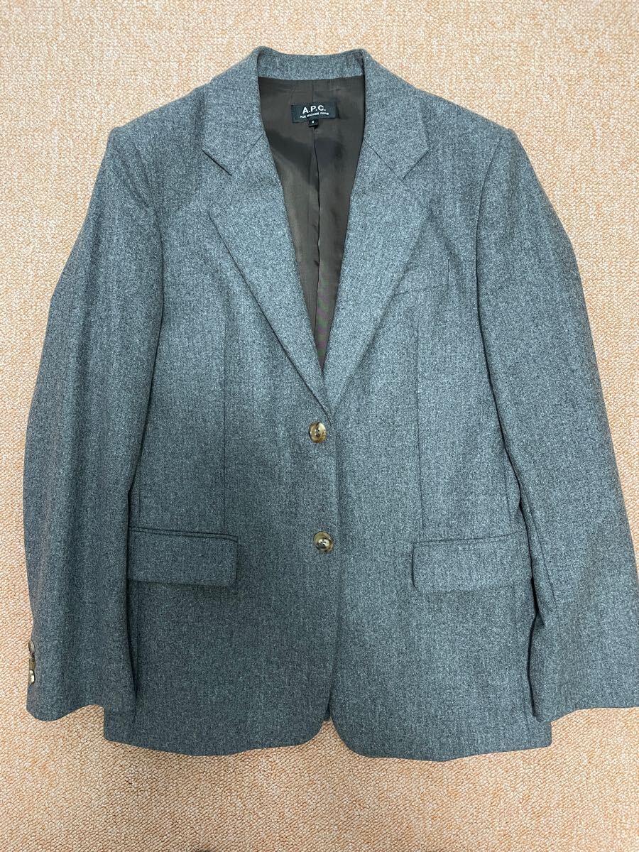 美品 A.P.C. テーラードジャケット Sサイズ グレー ウール100% フランネル素材 定価約5万円拍卖