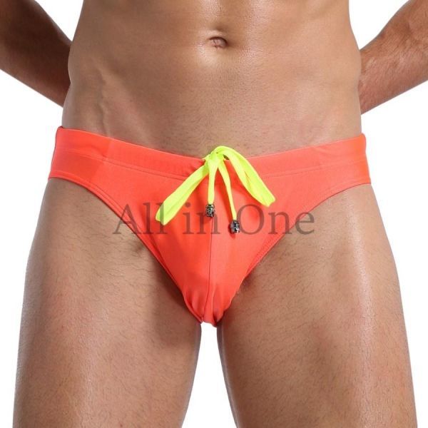 87-55-13 光沢 シャイニー ネオン系 ビーチ ブリーフ パンツ 激カッコイイ【オレンジ,Mサイズ】メンズ スポーツ 男性 下着 オシャレ .2拍卖