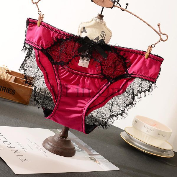 116-306-10 光沢 サテン まつげレース レディース ショーツ 【画像カラー,Lサイズ】女性 下着 セクシー インナー ショーツ ランジェリー.1拍卖