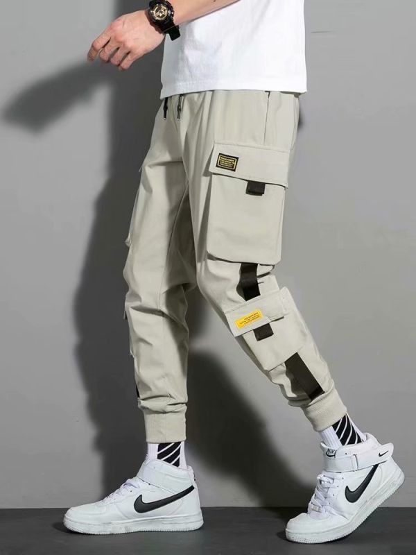 63-41-17 送料210円 メンズ カジュアル ワークパンツ 韓国トレンド 【ベージュ,Lサイズ】男性 新品 スキニー ジャージ ジョガーパンツ.1拍卖