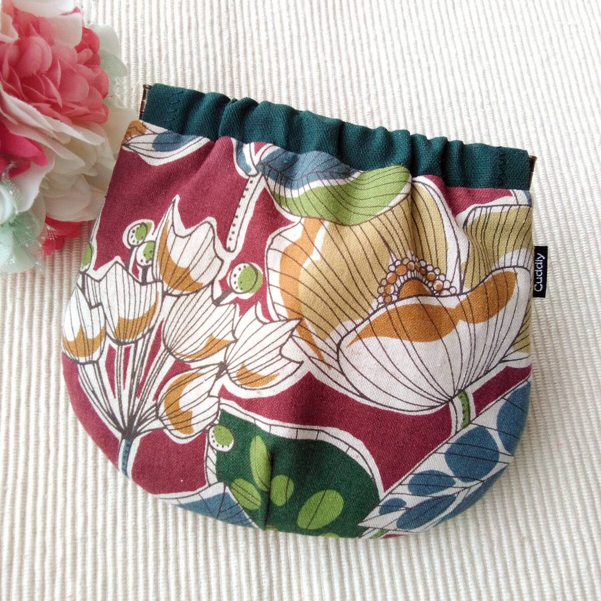 ハンドメイド バネポーチ エスニック レッド拍卖