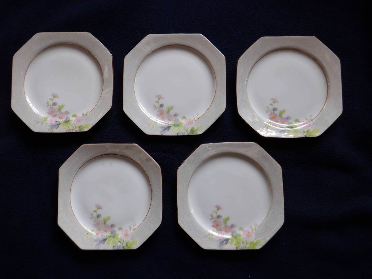 オールドノリタケ 日本陶器会社 RC NORITAKE NIPPON TOKI KAISHA 八角皿 花柄 5枚組 美品拍卖