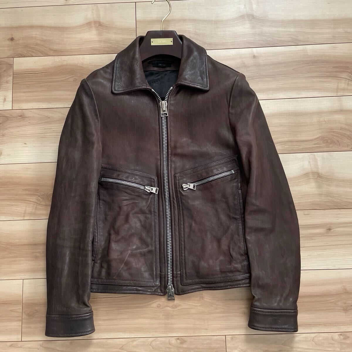 【送料無料】【最高級】TOM FORD トムフォード Zip-Pocket Leather Jacket ブラウン 48 レザー ジャケット拍卖