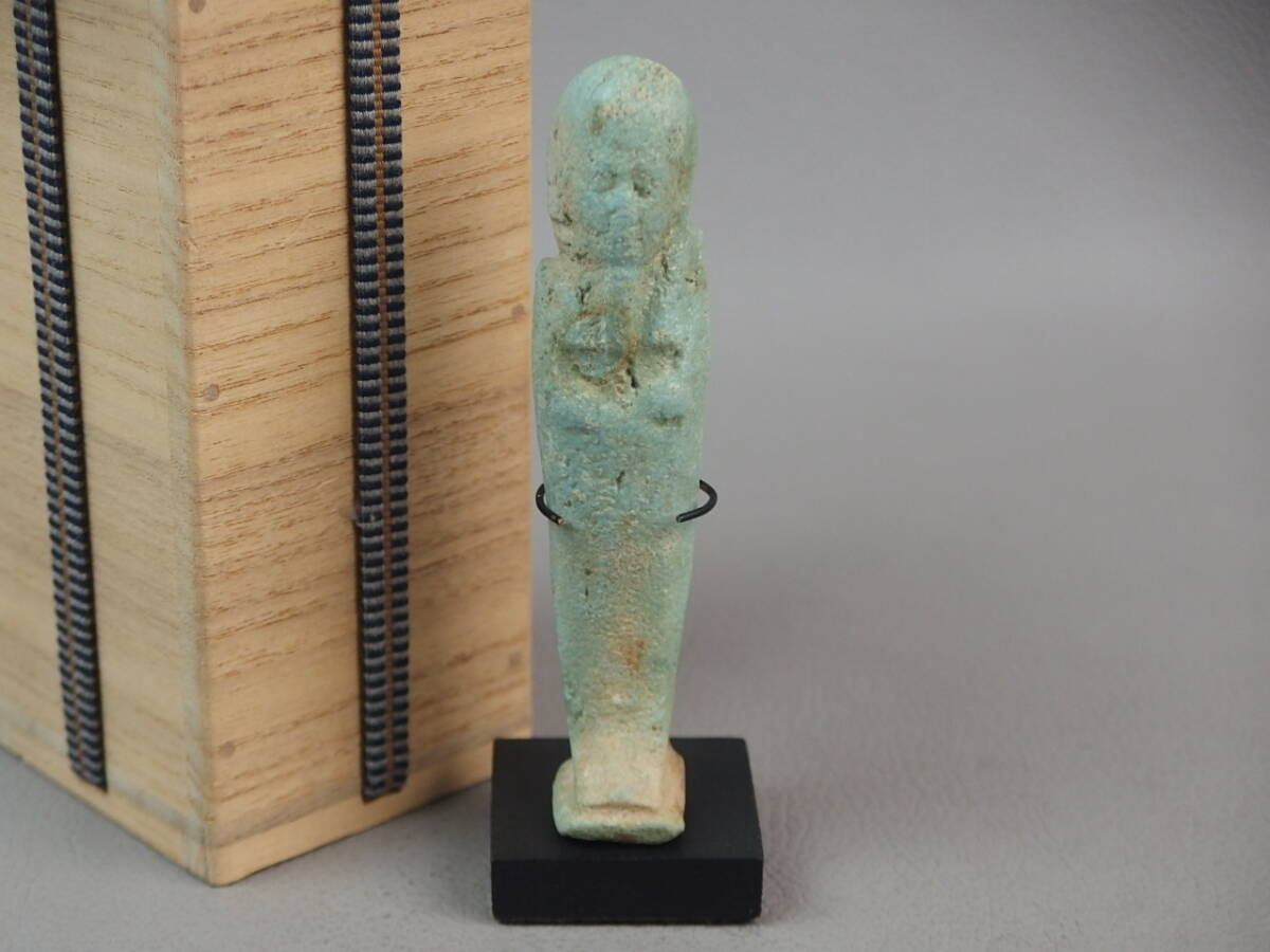 【骨董・彫刻】★エジプト美術★★ファラオ像ウシャブティ③ gk040tgl33.7 ファイアンス 出土品 発掘品 考古学 茶道具拍卖
