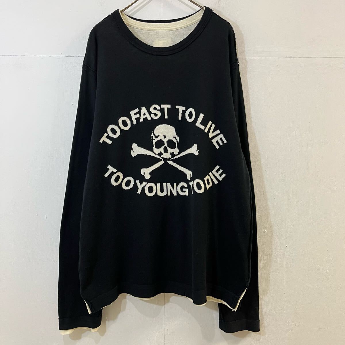 mastermind JAPAN コットンカシミヤニット ニットセーター 二重デザイン 切りっぱなし 黒 希少 マスターマインド【送料一律/同梱可能】A拍卖