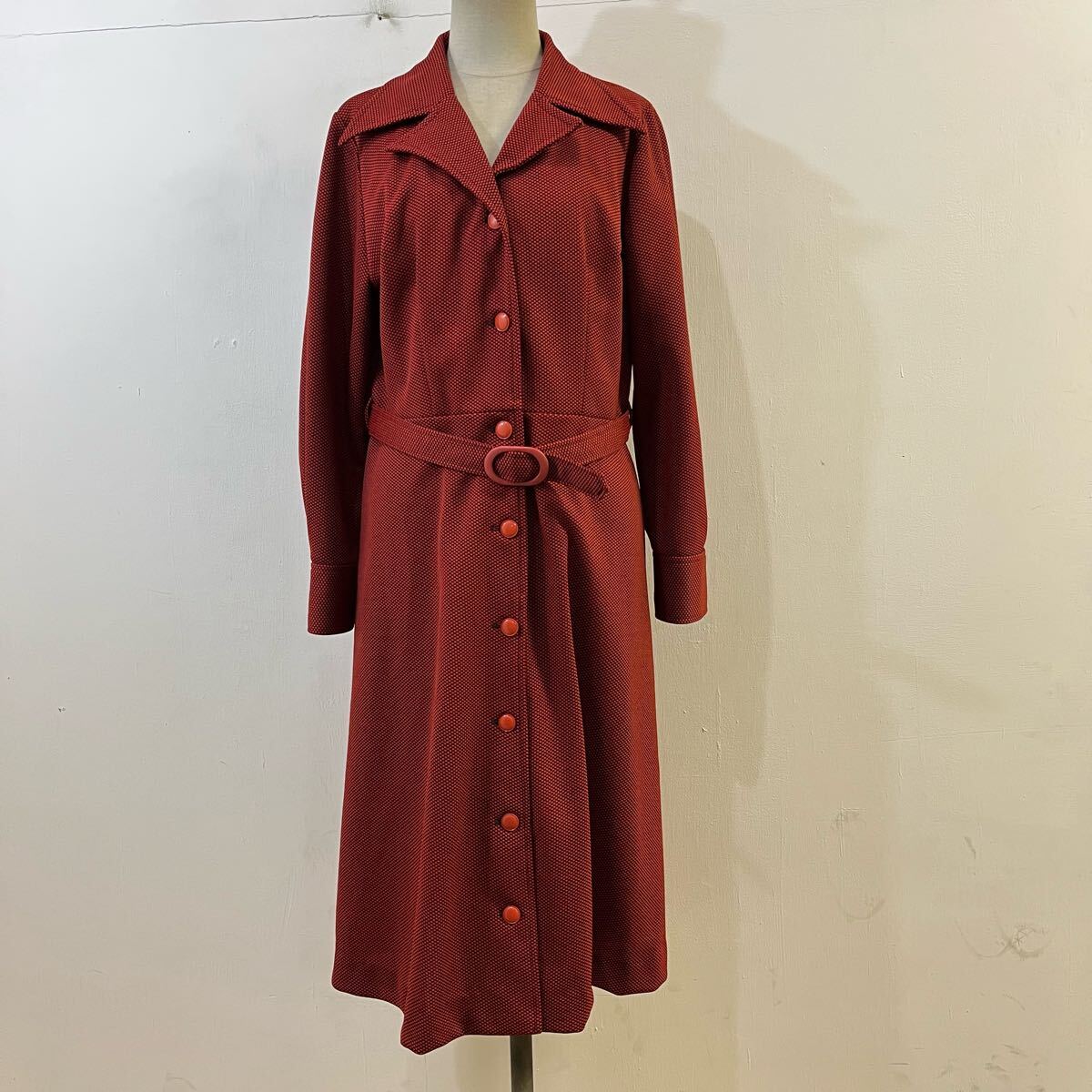 VINTAGE 昭和レトロ ジャパンビンテージ ロングワンピース 総柄ワンピース 開襟ワンピース オープンカラー 日本製【送料一律/同梱可能】Q拍卖