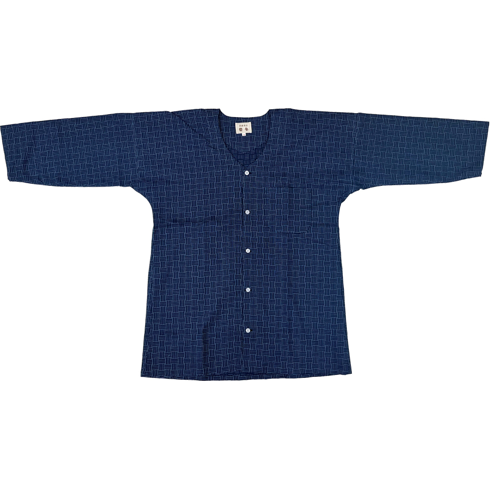 お祭用品/肉襦袢 鯉口シャツ 刺子ドビー織り 002網代格子 紺/青 中(大人用)拍卖