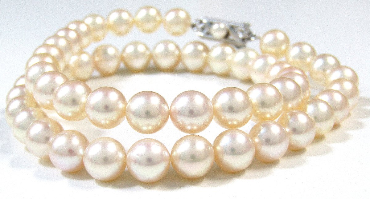 美品 MIKIMOTO アコヤ真珠 約 8mm ~ 8.5mm 43cm 50粒 約41g K14WG パール ネックレス ミキモト 糸替え クリーニング済み 送料無料拍卖