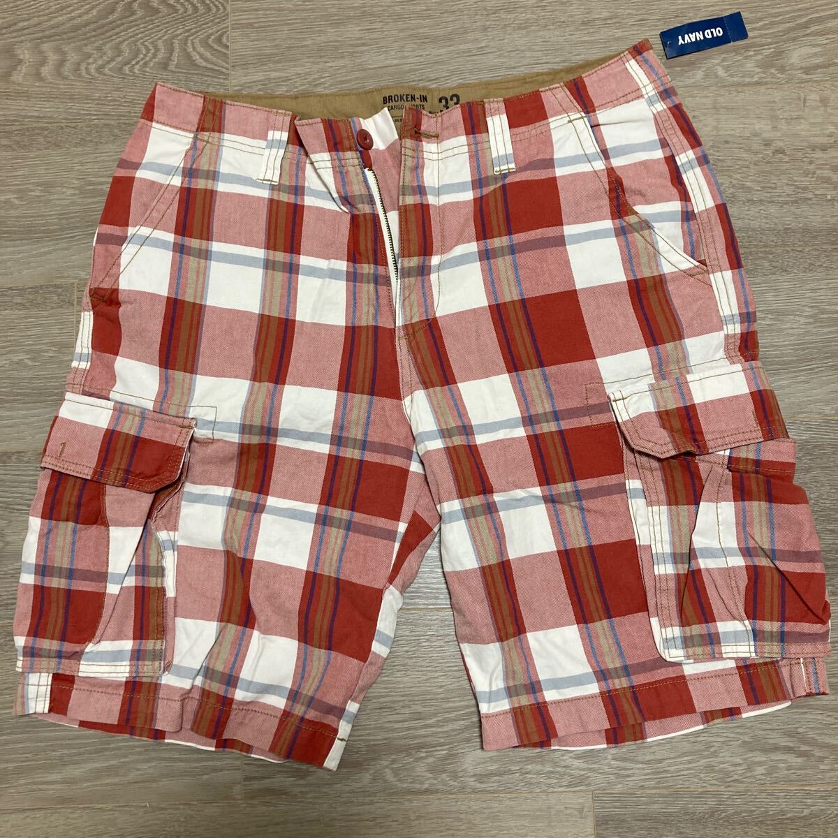 新品未使用Old Navyオールドネイビー ショートカーゴパンツ 33 アメリカ購入品 短パン 赤チェック拍卖