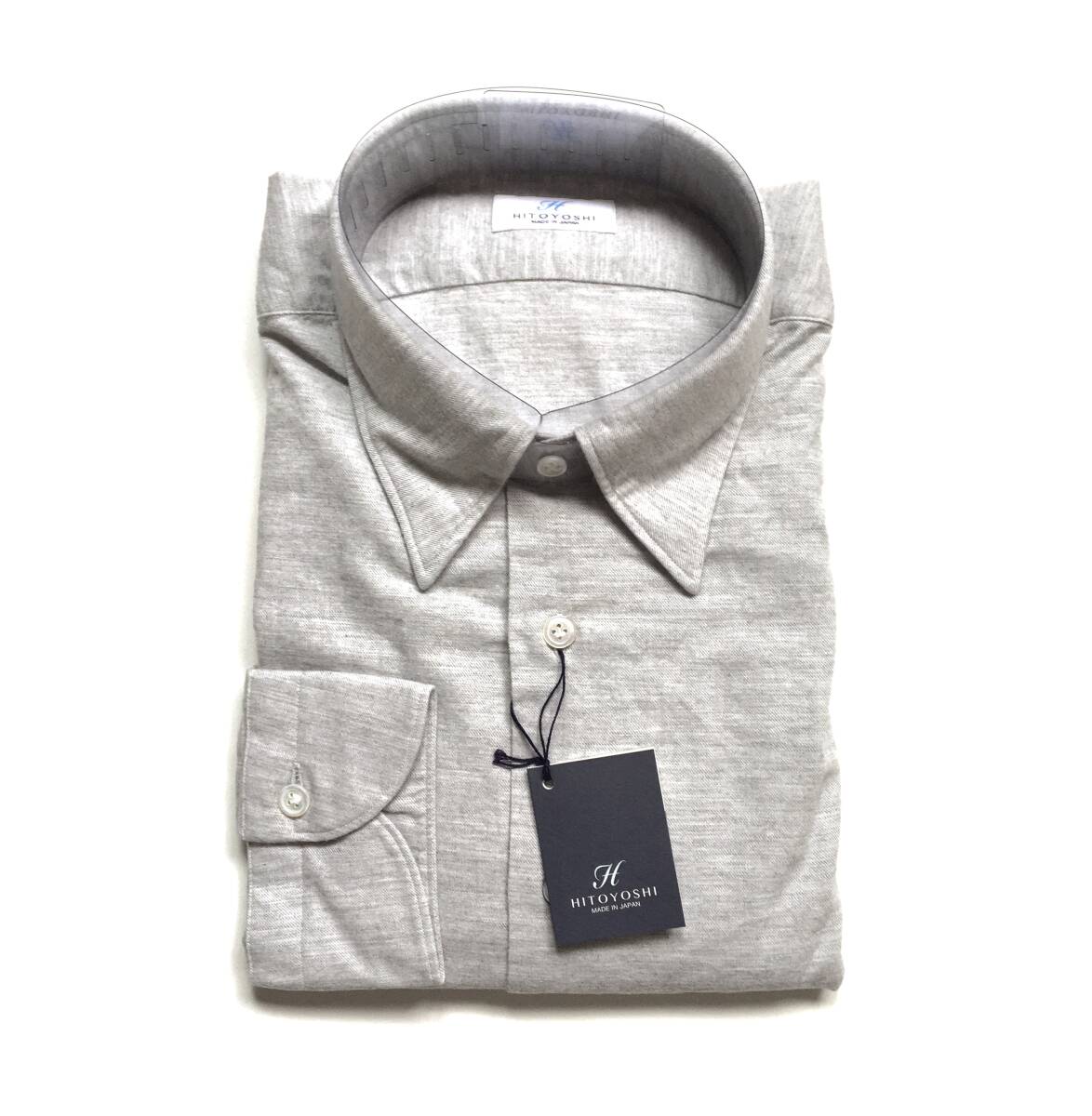 新品 HITOYOSHI LL 43cm ヒトヨシ 長袖シャツ 長袖 シャツ ボタンダウン BD グレー コットン 綿100% 日本製 百貨店購入拍卖