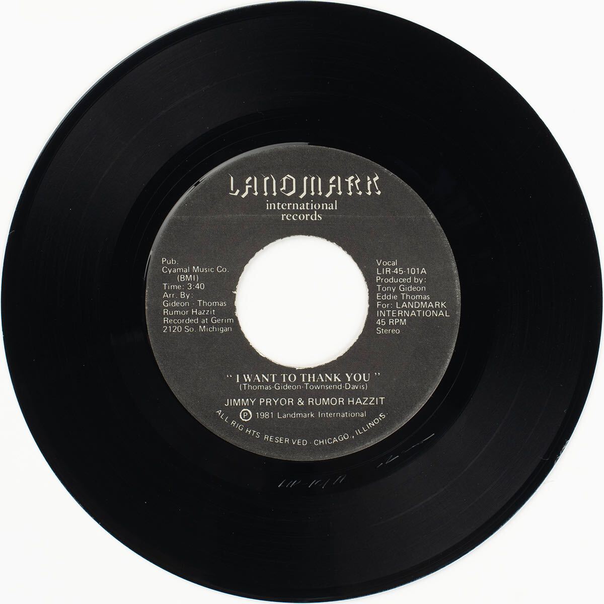 Jimmy Pryor & Rumor Hazzit / I Want To Thank You / Love Makes It's Own Road / LIR-45-101 Vinyl 7インチ レコード 拍卖