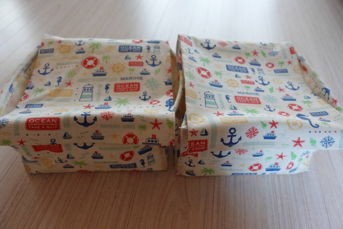 送料無料★美品【折り畳み可能収納ケース2個セット】旅行携帯カラーボックス収納ボックス夏マリンデザイン拍卖