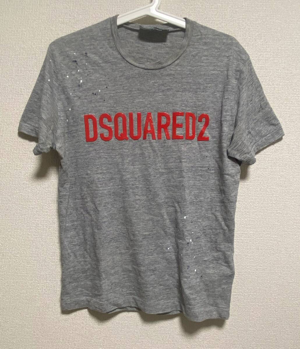美品 ディースクエアード ダメージ ペイント 加工 Tシャツ 灰 サイズS DSQUARED2 ペンキ拍卖