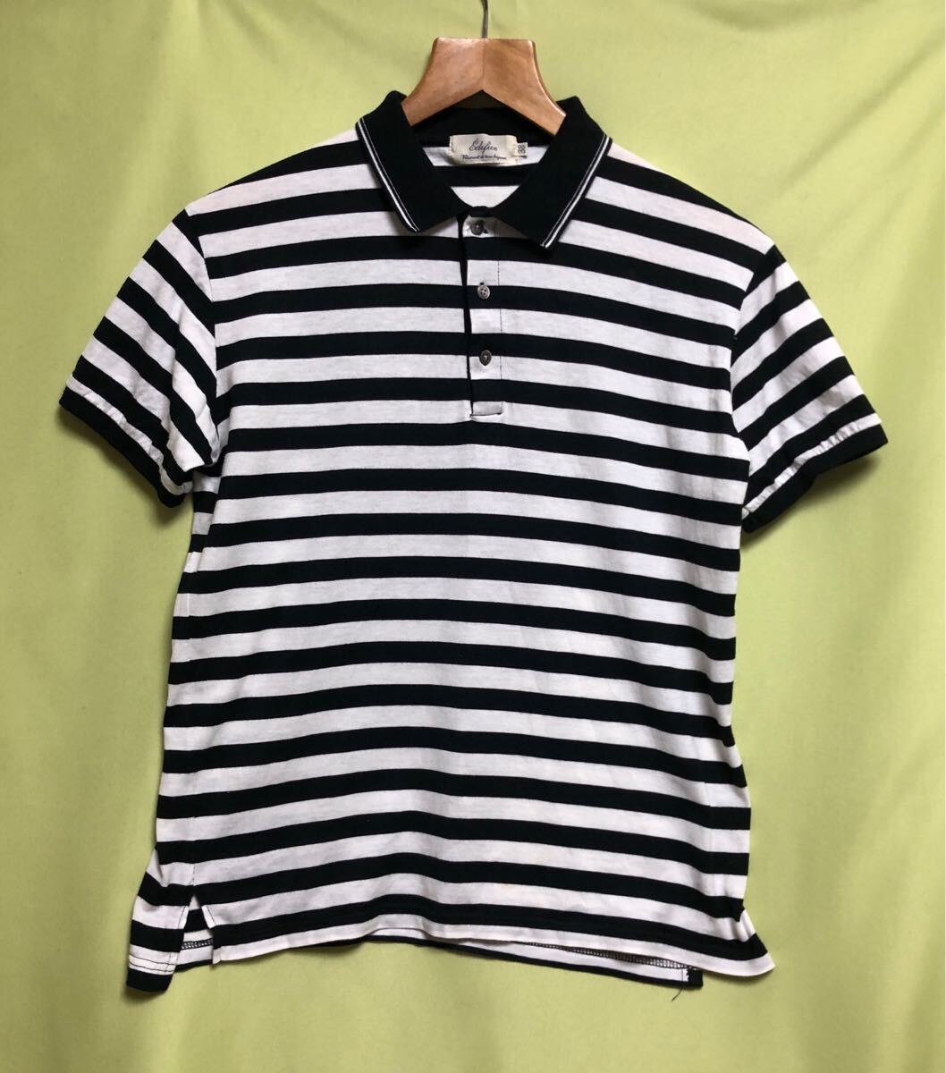 Edifice (エディフィス)ストライプ ポロシャツ 38 USED ゴルフ ボーダー 半袖拍卖