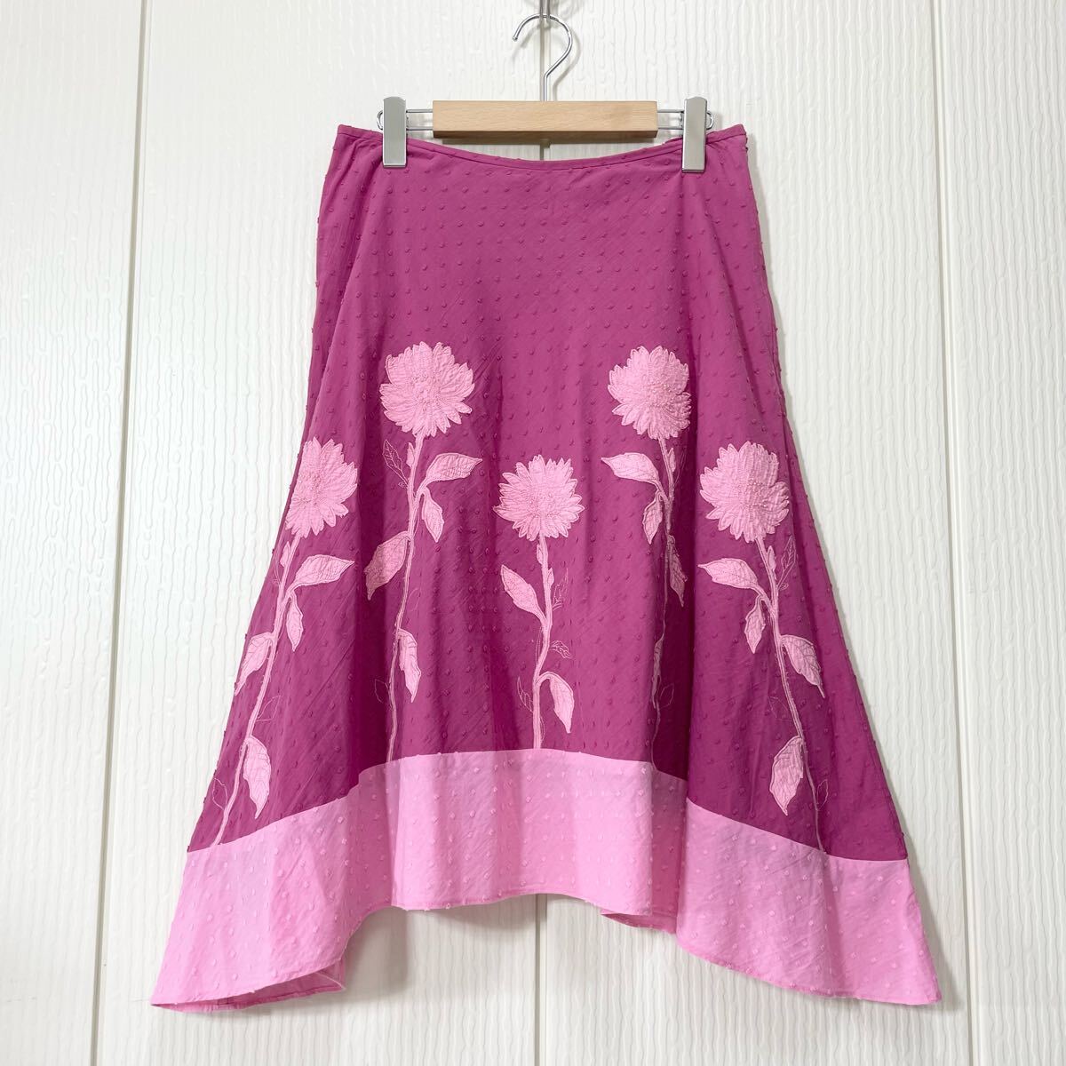 48 LAURA ASHLEY ローラ アシュレイ 花柄 フレア スカート サイズ11 ビーズ刺繍 サイドジップ レディース 50514I拍卖