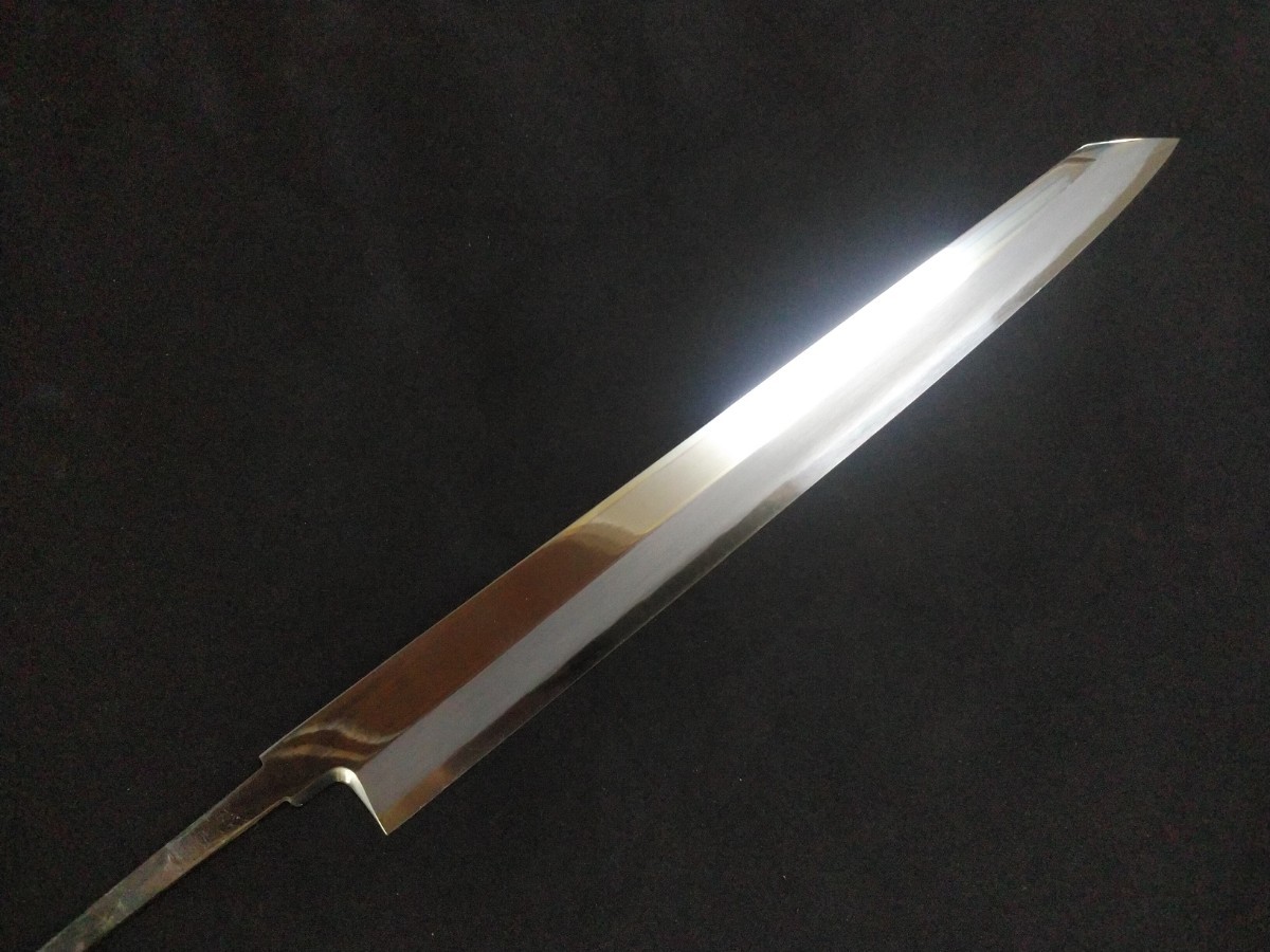 城山刃物製作所(堺業務用刃物メーカー直売)尺一 切り付け柳刃 白二鋼 片鏡面 黒檀八角水牛柄 拍卖