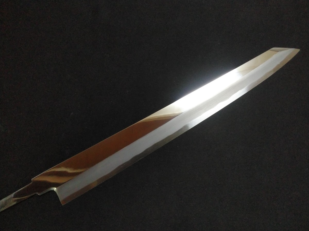 城山刃物製作所(堺業務用刃物メーカー直売)尺 切り付け柳刃 白二鋼 片鏡面 黒檀八角水牛柄 拍卖