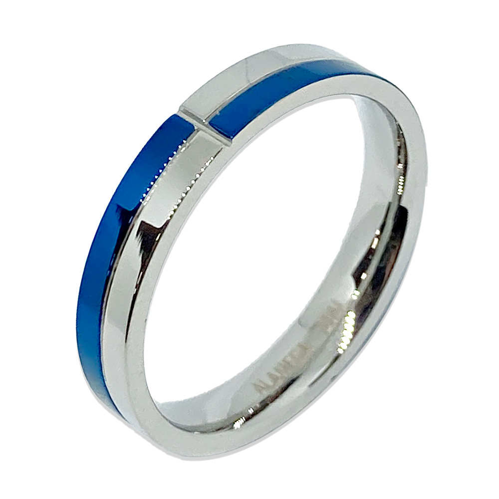 シンプルな 316L ステンレス リング 指輪 ブルー シルバー 格子柄 13号 ペアリングにも(19)青拍卖