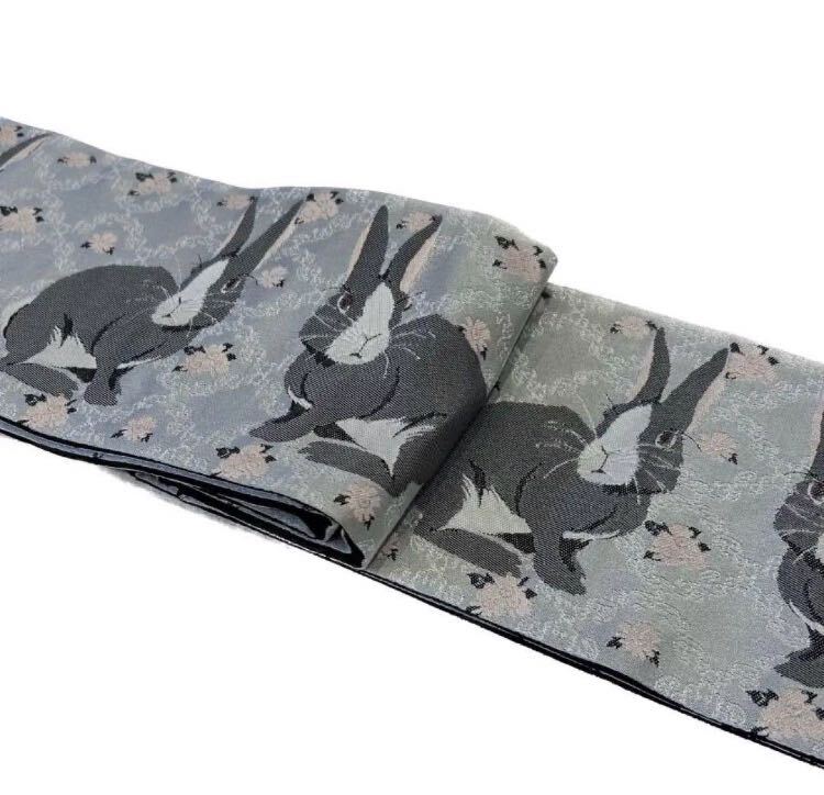 【新品未使用】おりびと 半幅帯 うさぎ ラビット 可愛い お洒落 グレー拍卖