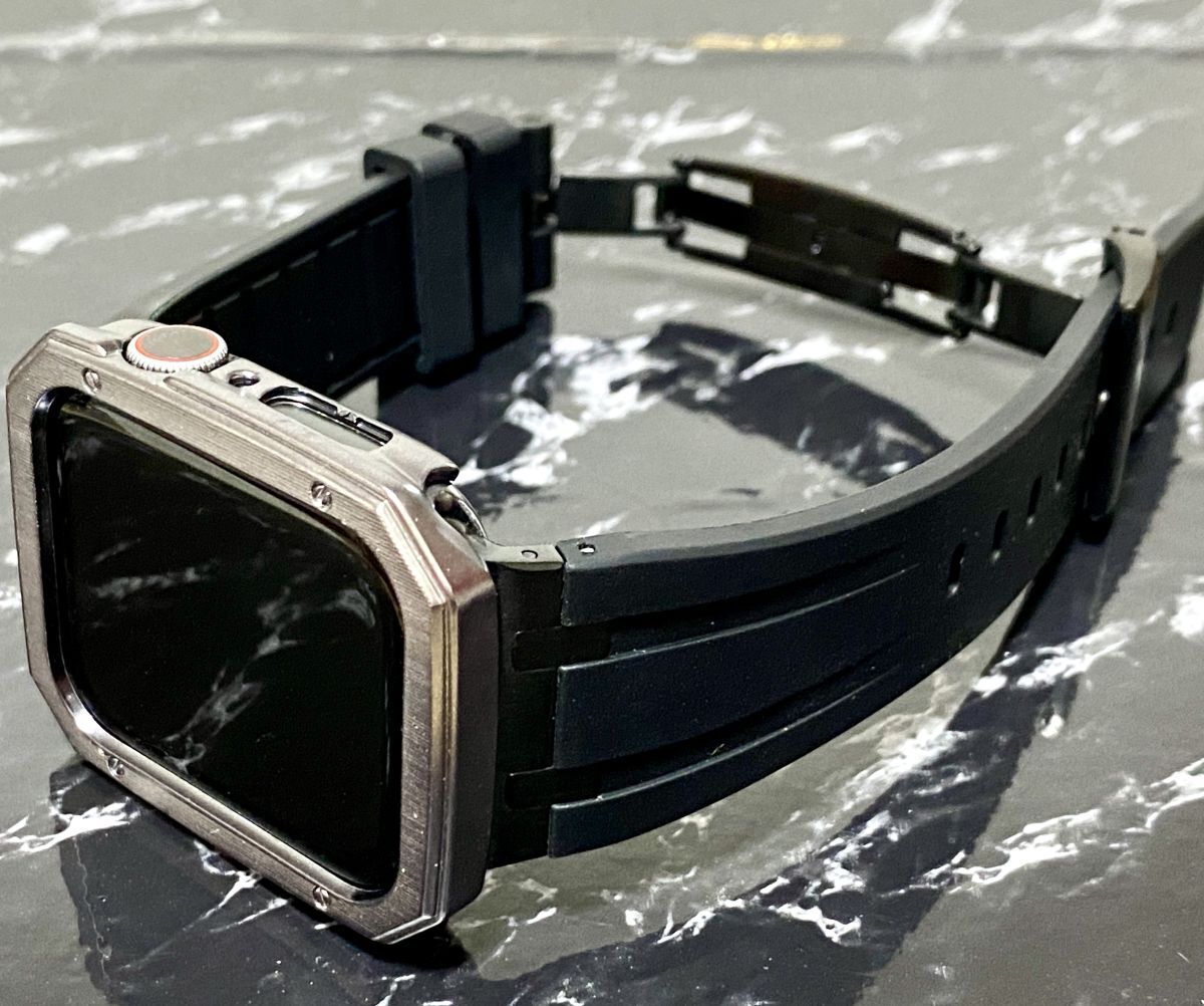 ブラック★シームレス アップルウォッチ ラバーベルト Apple Watch ケース カバー 40 41 44 45 49mm ウルトラ拍卖