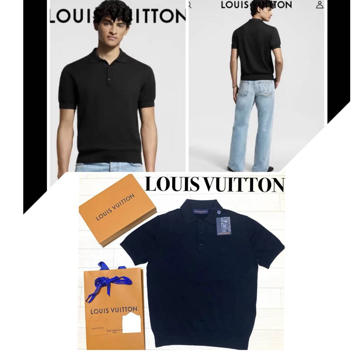 新品未使用 【定価約20万】現行 LOUIS VUITTON ルイヴィトン カシミヤコットン ショートスリーブ ポロシャツ シルク 半袖 LVロゴ シャツ拍卖