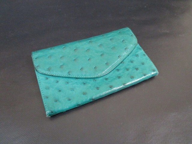 ★SANT’AGOSTINO サンタゴスティーノ イタリア オーストリッチ 長財布 グリーン 難あり★拍卖
