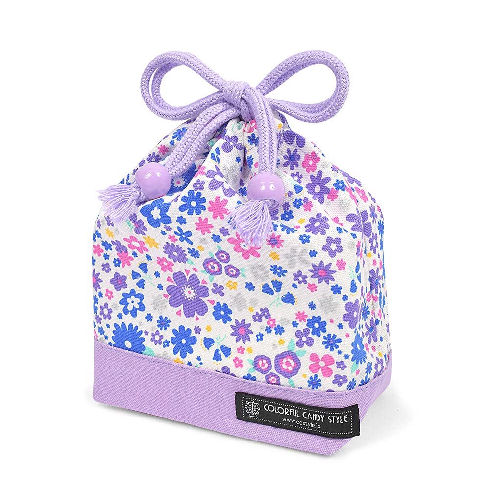 COLORFUL CANDY STYLE 巾着・小 PET フラワー模様のエアリーシャワー(ラベンダー)拍卖