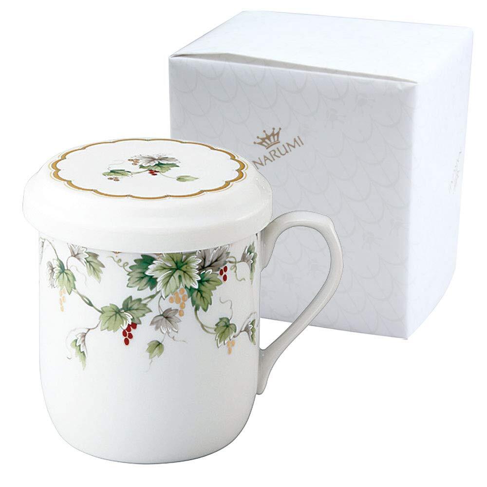 NARUMI(ナルミ) フタ付 マグカップ アルページュ 290cc グリーン ブドウ柄 かわいい 茶こし付 蓋付きマグカップ 結婚祝い 母の日拍卖