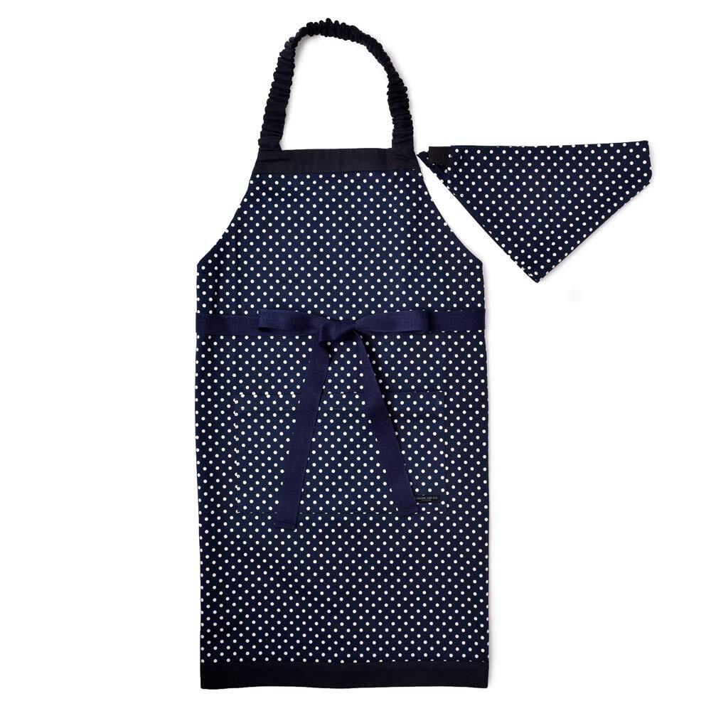 COLORFUL CANDY STYLE 子供用 キッズエプロン 女の子 三角巾 セット 小学生 着脱簡単 130-160 水玉・紺×紺 N12拍卖
