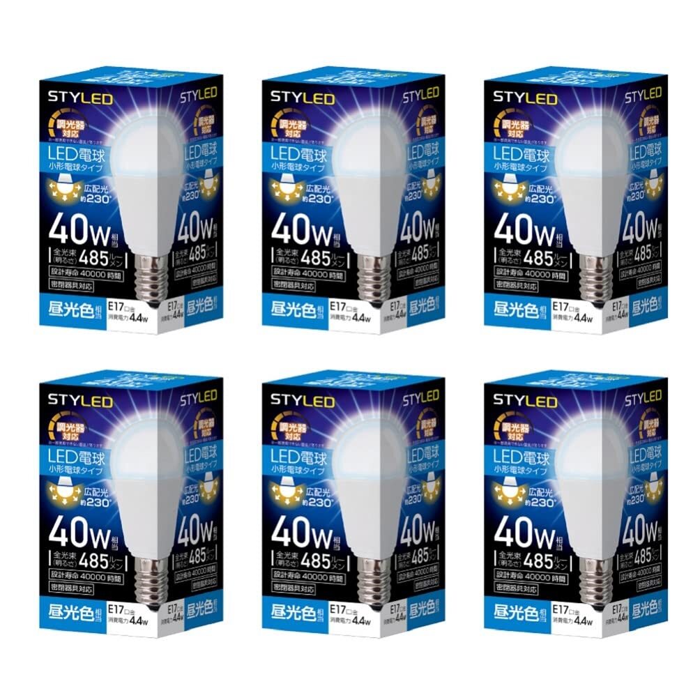 スタイルド LED電球 6個セット E17 昼光色 40W形相当 調光器対応 ミニクリプトン形 広配光タイプ 密閉器具対応 HA4D17D6拍卖