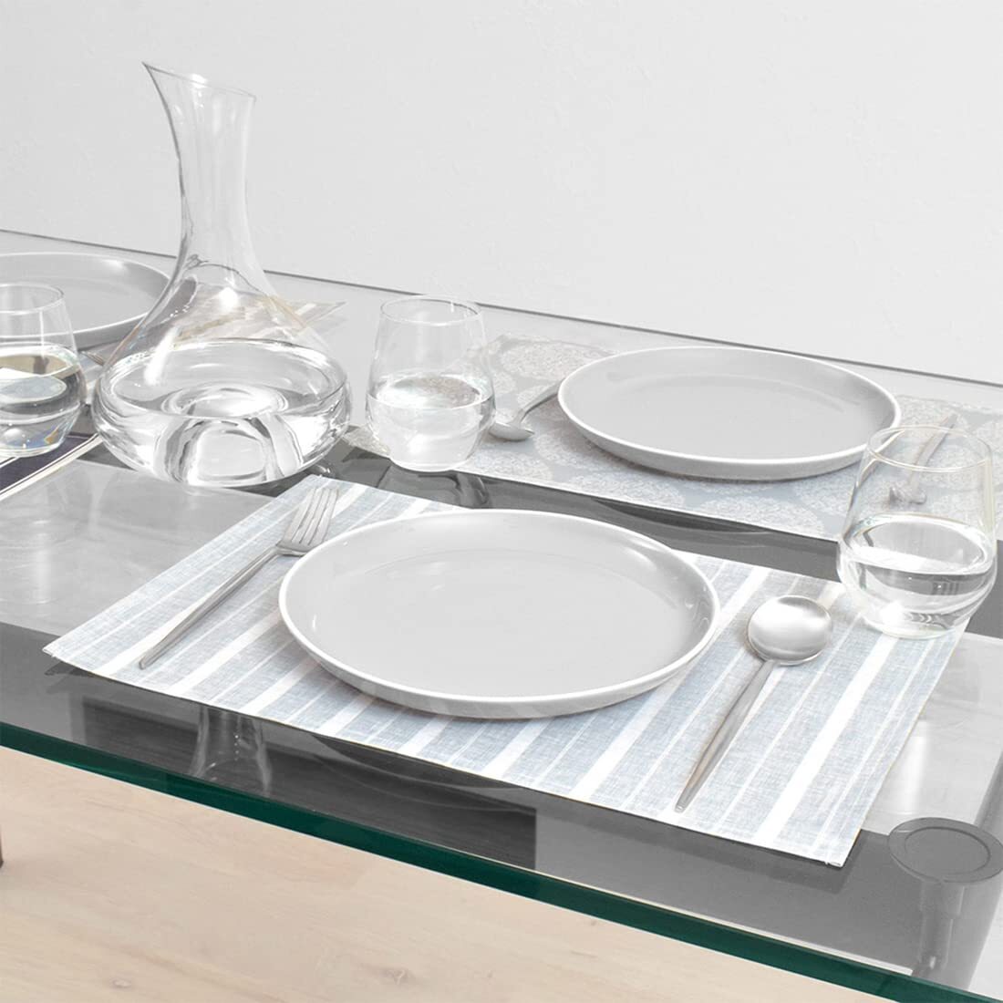 ランチョンマット ラミネート おしゃれ 2枚セット 防水 30×45cm お手入れ簡単 シンプル ストライプ グレー スタイルデコール W290拍卖