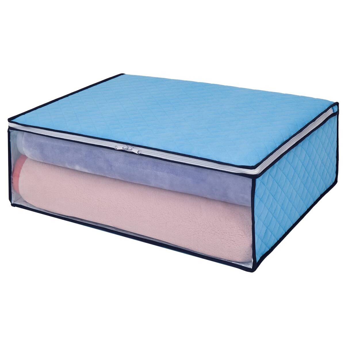 アストロ 収納ケース 毛布用 ライトブルー 除湿・防ダニ 吸湿 不織布 収納袋 布団 タオルケット 肌掛け布団 収納ボックス 透明窓付き 616拍卖