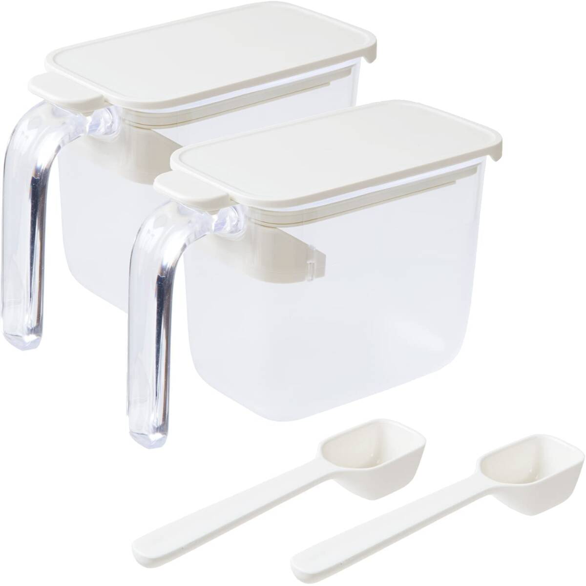 マーナ (marna) 調味料ポット スプーン付き (2個入り/ホワイト) 新生活 調味料入れ ( パッキン付 塩 砂糖入れ )拍卖