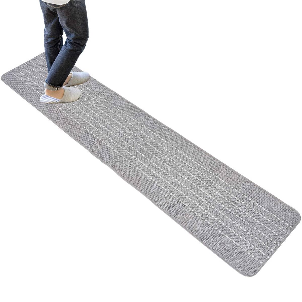 オカ(OKA) 優踏生 洗いやすいキッチンマットヘリンボン 約45cm×240cm グレー (すべらない 日本製 北欧)拍卖