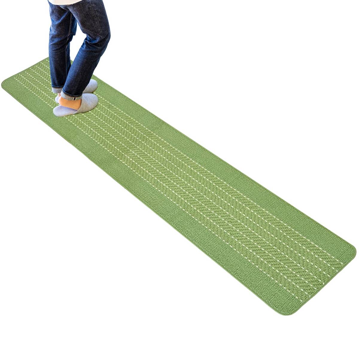 オカ(OKA) 優踏生 洗いやすいキッチンマットヘリンボン 約45cm×252cm グリーン (すべらない 日本製 北欧)拍卖