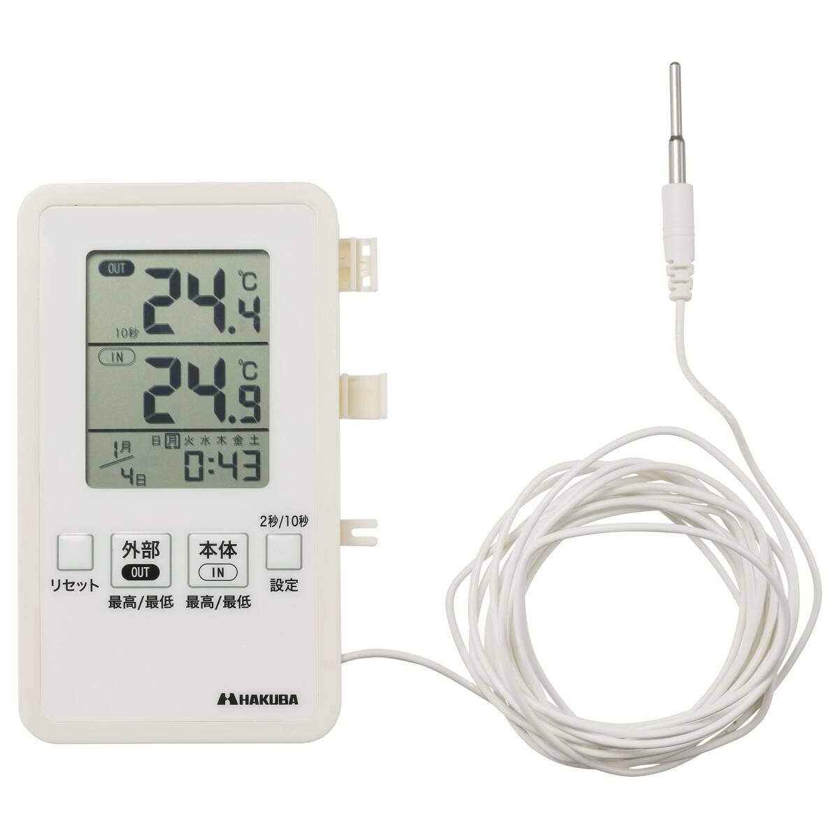 HAKUBA 温度計 デジタル内外温度計 IN-OUT温度計 防滴 室内外温度 置き掛け両用 熱中症予防 ペットや園芸 キャンプやアウトドアにも拍卖