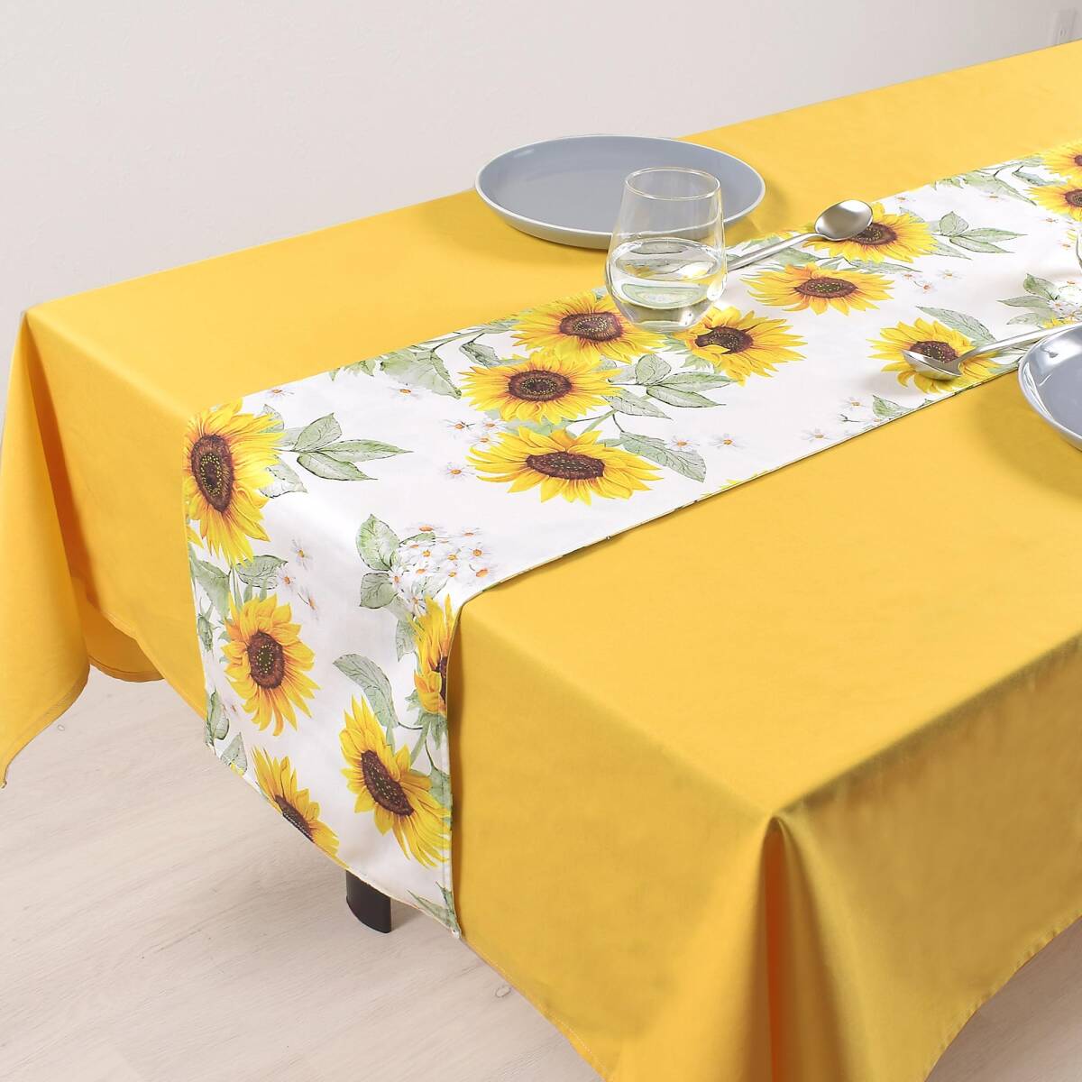 スタイルデコール(STYLE Decor) テーブルランナー ラミネート 防水 北欧 テーブルセンター 130cm 拭ける ソレイユ サンフラワ拍卖