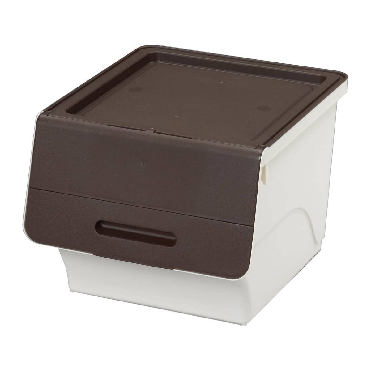 サンカ フロック 重ねて使える蓋付き衣装ケース ブラウン おしゃれな大容量収納 引き出さずに使える前面開閉式 カパっとひらく固定できるフ拍卖