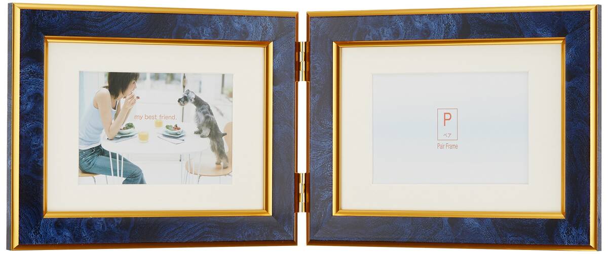 VANJOH フォトフレーム ペアフレーム2LW L・2L マット台紙付き 横 ブルー 454100拍卖