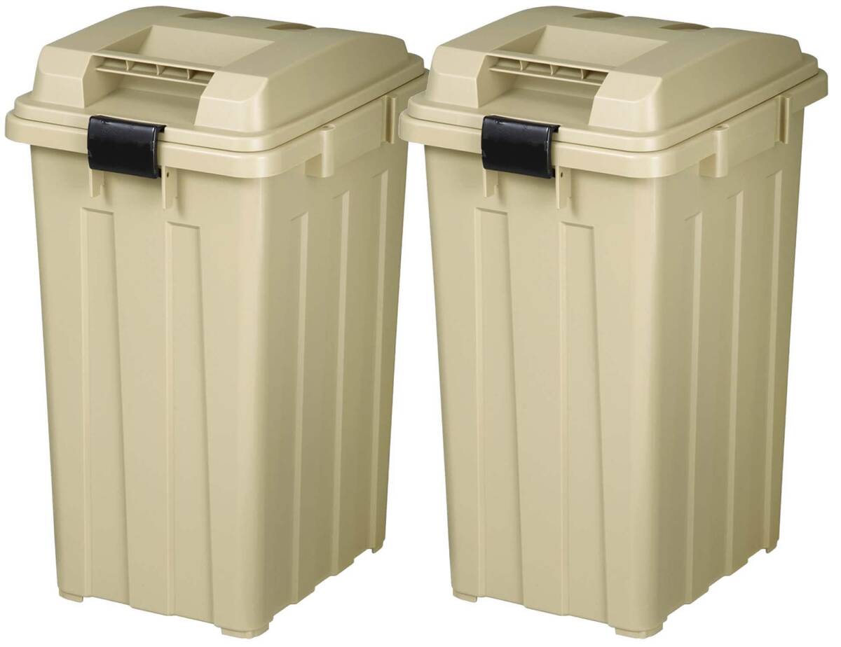 新輝合成(Shinki Gosei) トンボ ゴミ箱 連結可能 ハンドル付 45リットル カーキベージュ 2個セット 幅33.5×奥行4拍卖