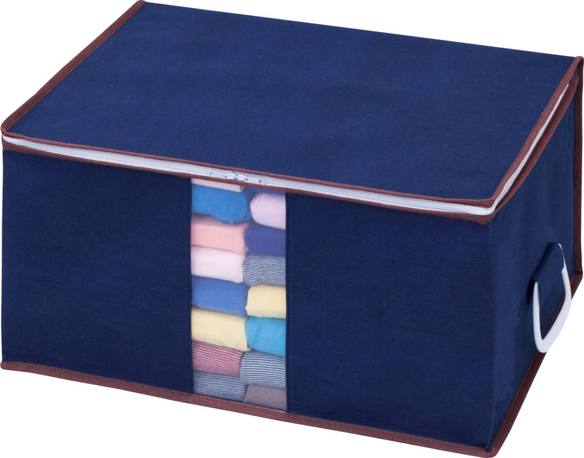 アストロ 収納ボックス 衣類用 ネイビー 不織布 持ち手付 618-43拍卖